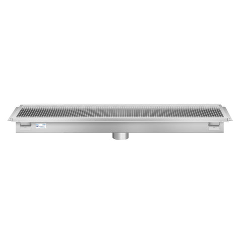 12" x 54" Stainless Steel Floor Trough Drain, 14-Gauge with Subway-Style Grating & Removable Drain Basket, NSF Listed (KM-FTG-1254)