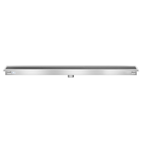 12" x 84" Stainless Steel Floor Trough Drain, 14-Gauge with Subway-Style Grating & Removable Drain Basket, NSF Listed (KM-FTG-1284)