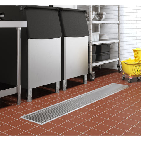 12" x 84" Stainless Steel Floor Trough Drain, 14-Gauge with Subway-Style Grating & Removable Drain Basket, NSF Listed (KM-FTG-1284)