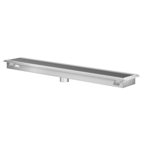 12" x 72" Stainless Steel Floor Trough Drain, 14-Gauge with Subway-Style Grating & Removable Drain Basket, NSF Listed (KM-FTG-1272)