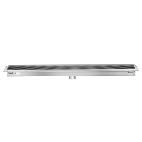 12" x 72" Stainless Steel Floor Trough Drain, 14-Gauge with Subway-Style Grating & Removable Drain Basket, NSF Listed (KM-FTG-1272)