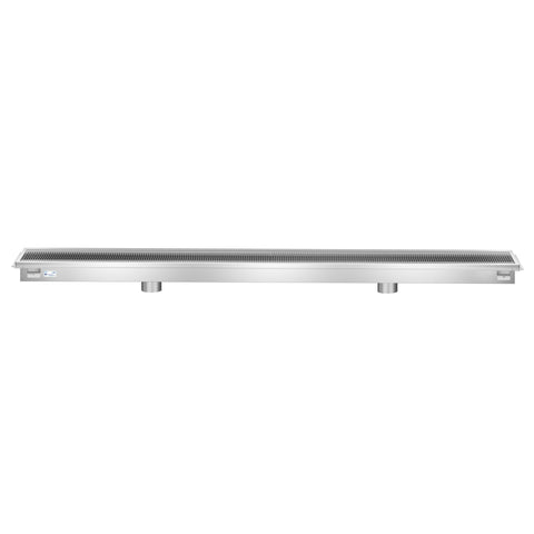 12" x 96" Stainless Steel Floor Trough Drain, 14-Gauge with Subway-Style Grating & Removable Drain Basket, NSF Listed (KM-FTG-1296)