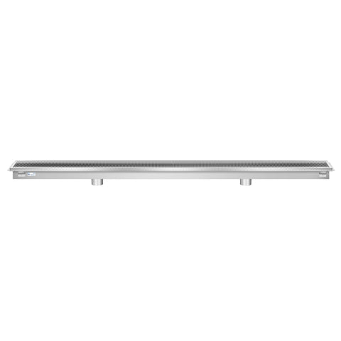 12" x 120" Stainless Steel Floor Trough Drain, 14-Gauge with Subway-Style Grating & Removable Drain Basket, NSF Listed (KM-FTG-12120)