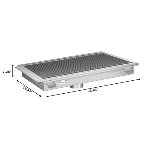 18" x 30" Stainless Steel Floor Trough Drain, 14-Gauge with Subway-Style Grating & Removable Drain Basket, NSF Listed (KM-FTG-1830)