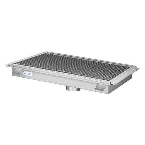 18" x 30" Stainless Steel Floor Trough Drain, 14-Gauge with Subway-Style Grating & Removable Drain Basket, NSF Listed (KM-FTG-1830)