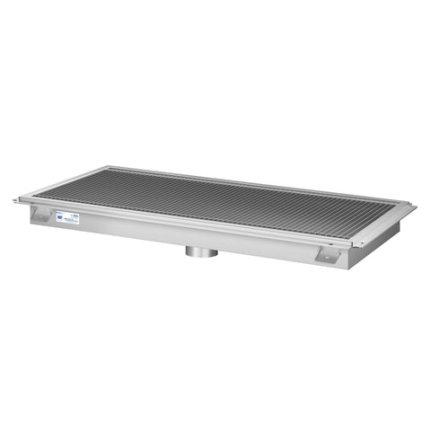 18" x 42" Stainless Steel Floor Trough Drain, 14-Gauge with Subway-Style Grating & Removable Drain Basket, NSF Listed (KM-FTG-1842)