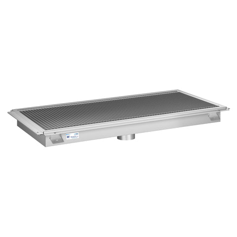 18" x 42" Stainless Steel Floor Trough Drain, 14-Gauge with Subway-Style Grating & Removable Drain Basket, NSF Listed (KM-FTG-1842)