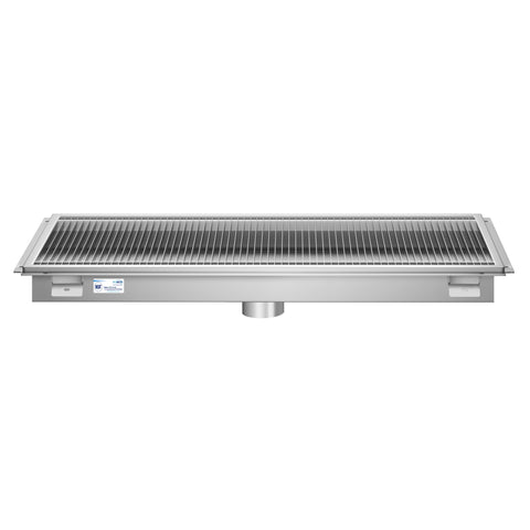 18" x 42" Stainless Steel Floor Trough Drain, 14-Gauge with Subway-Style Grating & Removable Drain Basket, NSF Listed (KM-FTG-1842)