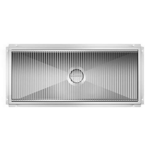 18" x 42" Stainless Steel Floor Trough Drain, 14-Gauge with Subway-Style Grating & Removable Drain Basket, NSF Listed (KM-FTG-1842)