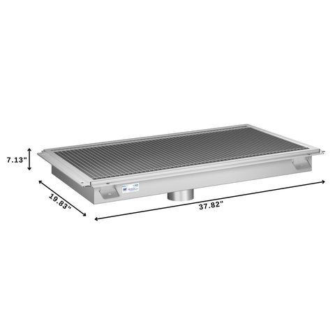 18" x 36" Stainless Steel Floor Trough Drain, 14-Gauge with Subway-Style Grating & Removable Drain Basket, NSF Listed (KM-FTG-1836)