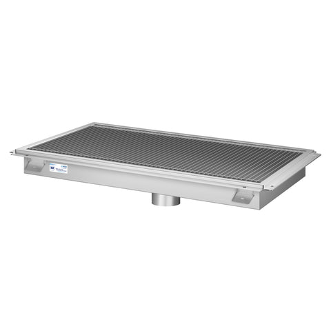 18" x 36" Stainless Steel Floor Trough Drain, 14-Gauge with Subway-Style Grating & Removable Drain Basket, NSF Listed (KM-FTG-1836)