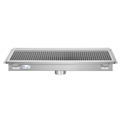 18" x 36" Stainless Steel Floor Trough Drain, 14-Gauge with Subway-Style Grating & Removable Drain Basket, NSF Listed (KM-FTG-1836)