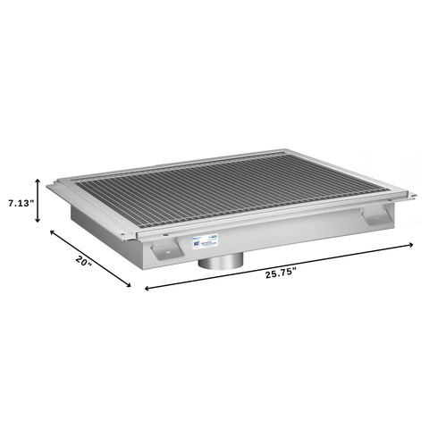 18" x 24" Stainless Steel Floor Trough Drain, 14-Gauge with Subway-Style Grating & Removable Drain Basket, NSF Listed (KM-FTG-1824)