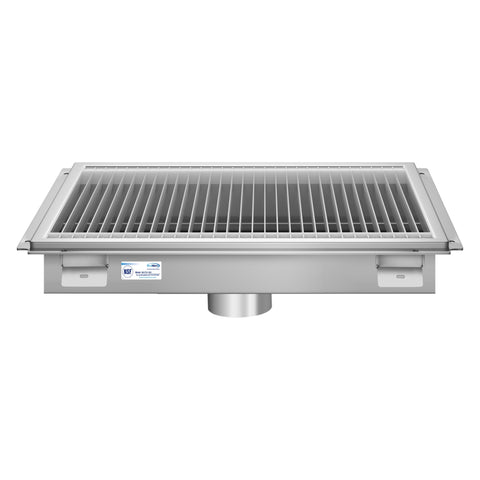 18" x 24" Stainless Steel Floor Trough Drain, 14-Gauge with Subway-Style Grating & Removable Drain Basket, NSF Listed (KM-FTG-1824)