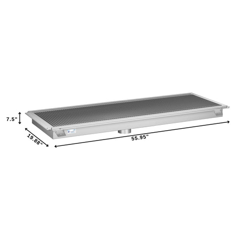 18" x 54" Stainless Steel Floor Trough Drain, 14-Gauge with Subway-Style Grating & Removable Drain Basket, NSF Listed (KM-FTG-1854)