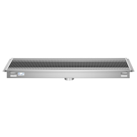 18" x 54" Stainless Steel Floor Trough Drain, 14-Gauge with Subway-Style Grating & Removable Drain Basket, NSF Listed (KM-FTG-1854)