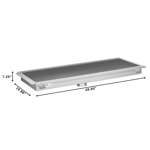 18" x 48" Stainless Steel Floor Trough Drain, 14-Gauge with Subway-Style Grating & Removable Drain Basket, NSF Listed (KM-FTG-1848)