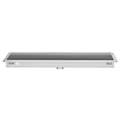 18" x 60" Stainless Steel Floor Trough Drain, 14-Gauge with Subway-Style Grating & Removable Drain Basket, NSF Listed (KM-FTG-1860)