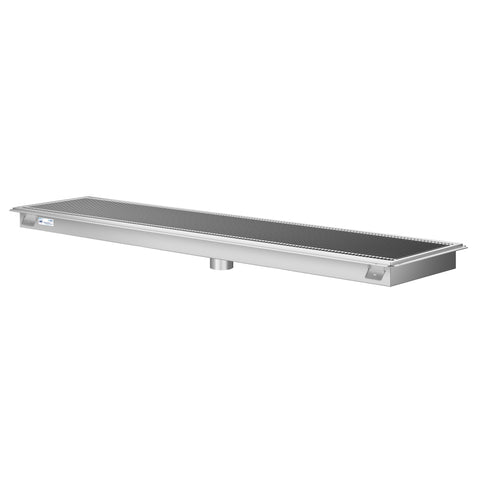 18" x 84" Stainless Steel Floor Trough Drain, 14-Gauge with Subway-Style Grating & Removable Drain Basket, NSF Listed (KM-FTG-1884)