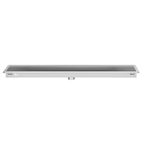 18" x 84" Stainless Steel Floor Trough Drain, 14-Gauge with Subway-Style Grating & Removable Drain Basket, NSF Listed (KM-FTG-1884)