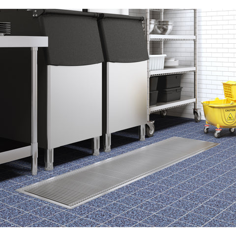 18" x 84" Stainless Steel Floor Trough Drain, 14-Gauge with Subway-Style Grating & Removable Drain Basket, NSF Listed (KM-FTG-1884)