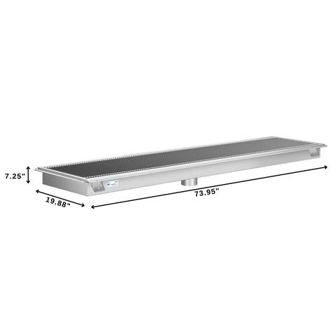 18" x 72" Stainless Steel Floor Trough Drain, 14-Gauge with Subway-Style Grating & Removable Drain Basket, NSF Listed (KM-FTG-1872)