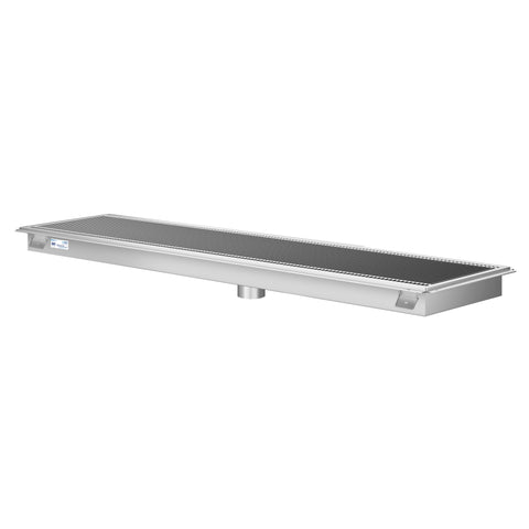 18" x 72" Stainless Steel Floor Trough Drain, 14-Gauge with Subway-Style Grating & Removable Drain Basket, NSF Listed (KM-FTG-1872)