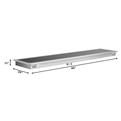 18" x 84" Stainless Steel Floor Trough Drain, 14-Gauge with Subway-Style Grating & Removable Drain Basket, NSF Listed (KM-FTG-1884)