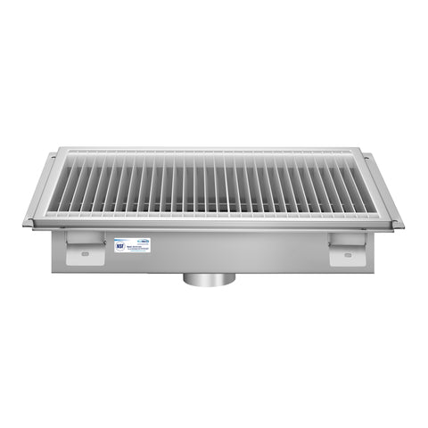 24" x 24" Stainless Steel Floor Trough Drain, 14-Gauge with Subway-Style Grating & Removable Drain Basket, NSF Listed (KM-FTG-2424)