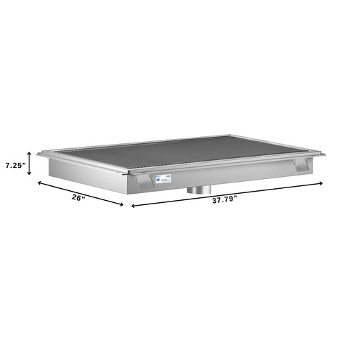 24" x 36" Stainless Steel Floor Trough Drain, 14-Gauge with Subway-Style Grating & Removable Drain Basket, NSF Listed (KM-FTG-2436)