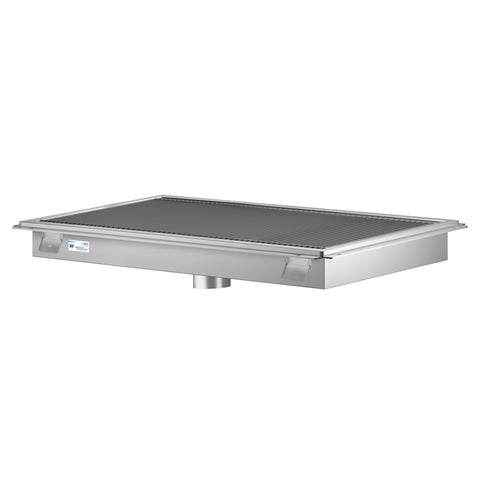 24" x 36" Stainless Steel Floor Trough Drain, 14-Gauge with Subway-Style Grating & Removable Drain Basket, NSF Listed (KM-FTG-2436)