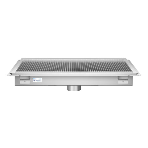 24" x 36" Stainless Steel Floor Trough Drain, 14-Gauge with Subway-Style Grating & Removable Drain Basket, NSF Listed (KM-FTG-2436)