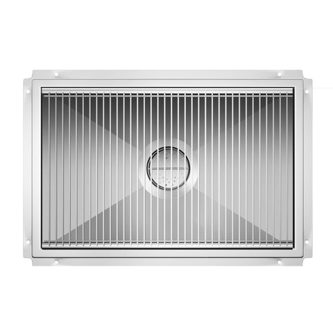 24" x 36" Stainless Steel Floor Trough Drain, 14-Gauge with Subway-Style Grating & Removable Drain Basket, NSF Listed (KM-FTG-2436)