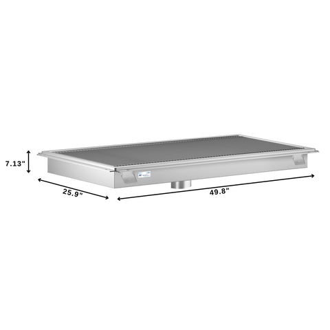 24" x 48" Stainless Steel Floor Trough Drain, 14-Gauge with Subway-Style Grating & Removable Drain Basket, NSF Listed (KM-FTG-2448)