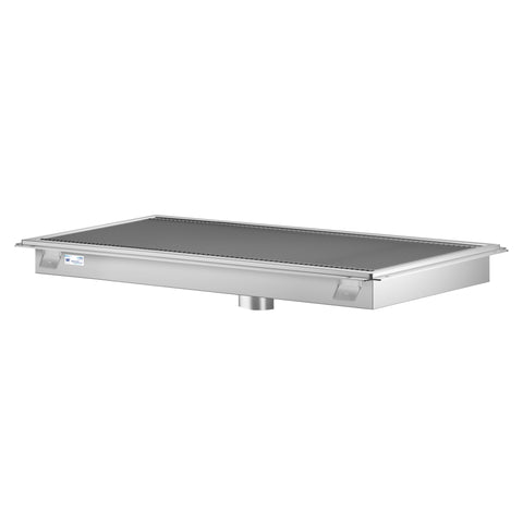 24" x 48" Stainless Steel Floor Trough Drain, 14-Gauge with Subway-Style Grating & Removable Drain Basket, NSF Listed (KM-FTG-2448)