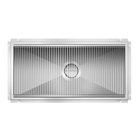 24" x 48" Stainless Steel Floor Trough Drain, 14-Gauge with Subway-Style Grating & Removable Drain Basket, NSF Listed (KM-FTG-2448)