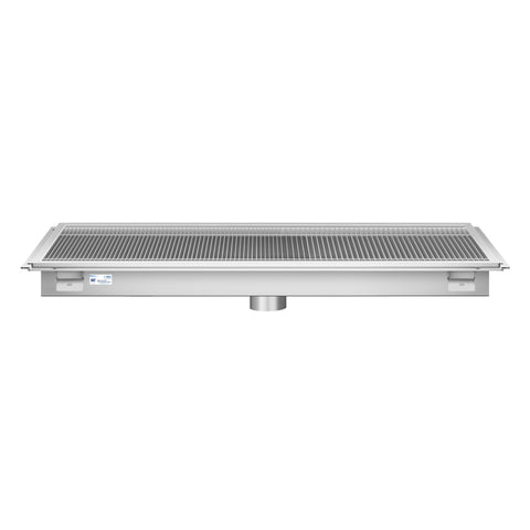 24" x 48" Stainless Steel Floor Trough Drain, 14-Gauge with Subway-Style Grating & Removable Drain Basket, NSF Listed (KM-FTG-2448)