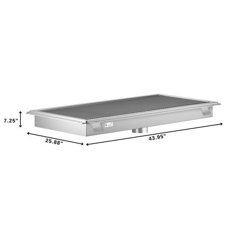24" x 42" Stainless Steel Floor Trough Drain, 14-Gauge with Subway-Style Grating & Removable Drain Basket, NSF Listed (KM-FTG-2442)