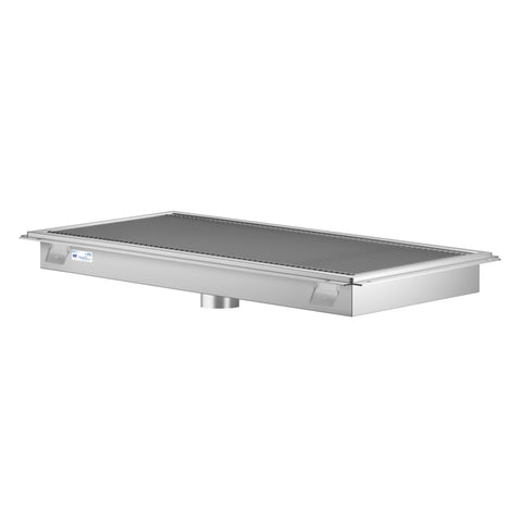 24" x 42" Stainless Steel Floor Trough Drain, 14-Gauge with Subway-Style Grating & Removable Drain Basket, NSF Listed (KM-FTG-2442)