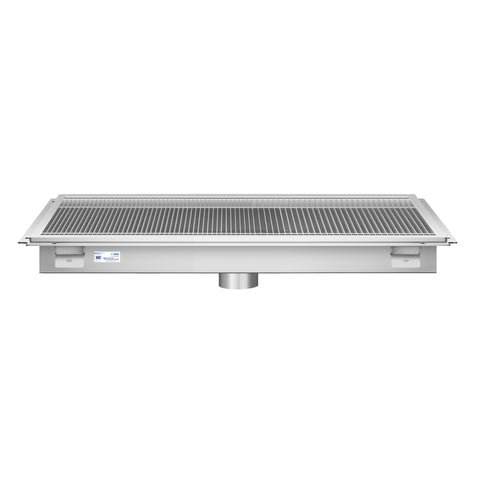 24" x 42" Stainless Steel Floor Trough Drain, 14-Gauge with Subway-Style Grating & Removable Drain Basket, NSF Listed (KM-FTG-2442)
