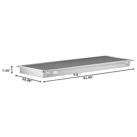 24" x 60" Stainless Steel Floor Trough Drain, 14-Gauge with Subway-Style Grating & Removable Drain Basket, NSF Listed (KM-FTG-2460)