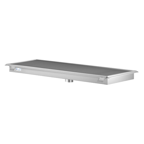 24" x 60" Stainless Steel Floor Trough Drain, 14-Gauge with Subway-Style Grating & Removable Drain Basket, NSF Listed (KM-FTG-2460)