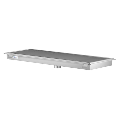 24" x 54" Stainless Steel Floor Trough Drain, 14-Gauge with Subway-Style Grating & Removable Drain Basket, NSF Listed (KM-FTG-2454)