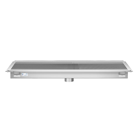 24" x 54" Stainless Steel Floor Trough Drain, 14-Gauge with Subway-Style Grating & Removable Drain Basket, NSF Listed (KM-FTG-2454)