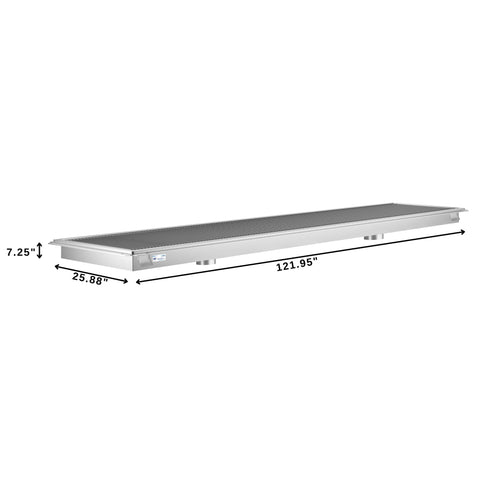 24" x 120" Stainless Steel Floor Trough Drain, 14-Gauge with Subway-Style Grating & Removable Drain Basket, NSF Listed (KM-FTG-24120)