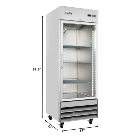 29 in. One Glass Door Reach-In Refrigerator, 21 Cu. Ft. in Stainless-Steel (RIR-1D-GD)