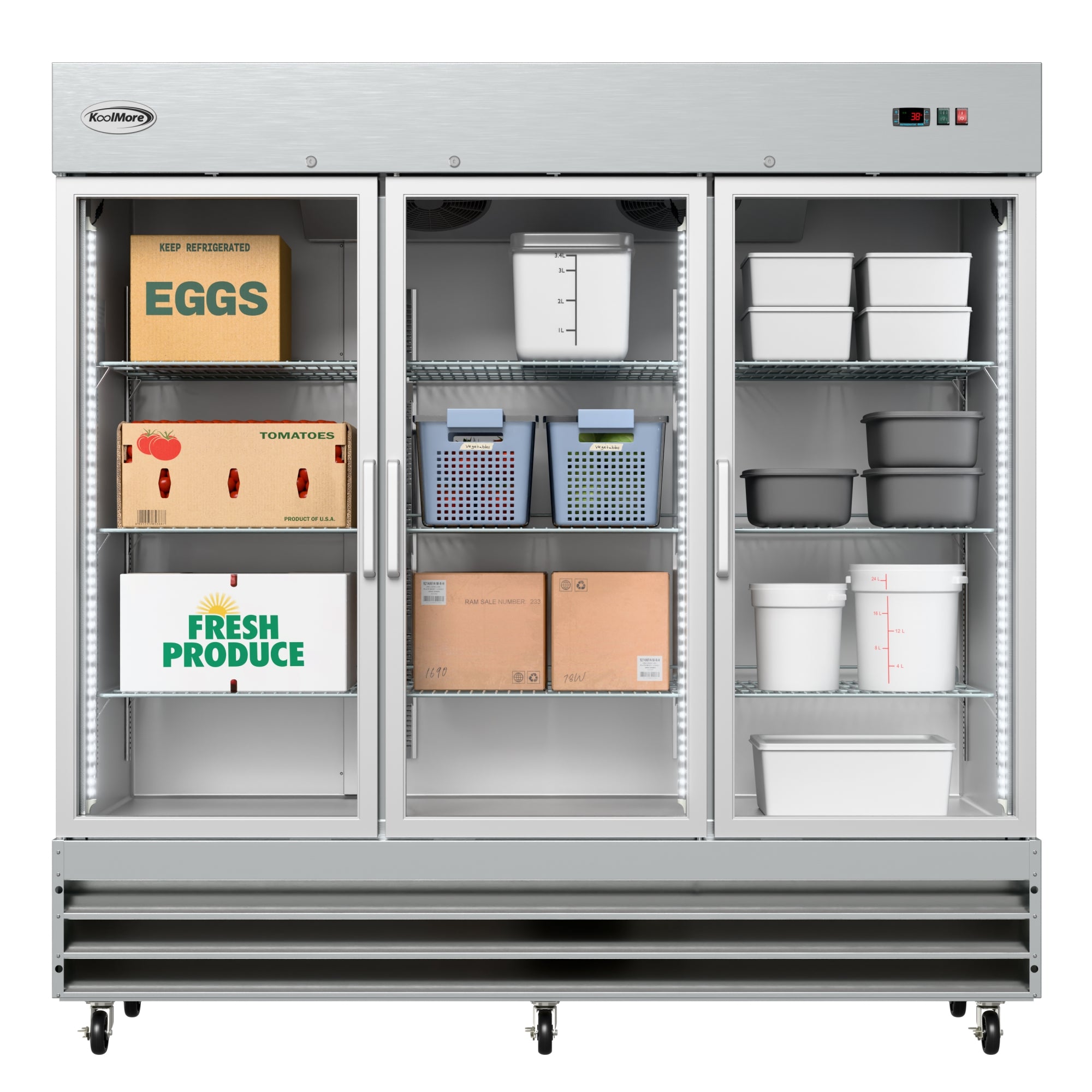 81 in. Three-Door Reach-In Refrigerator - 72 Cu Ft. – Koolmore