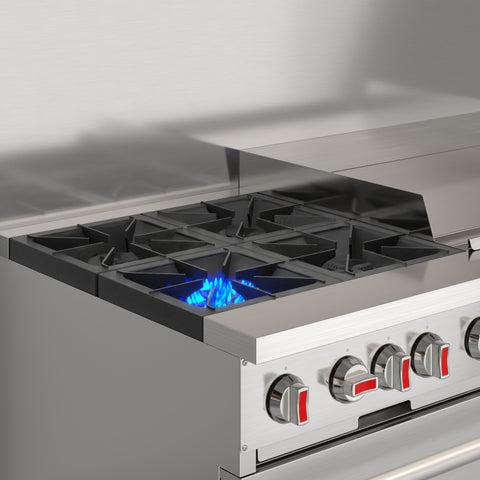 60 in. Commercial Natural Gas Range – 4 Burners, 36 in. Griddle, 2 Standard Ovens in Stainless-Steel (KM-CRG364-NG)