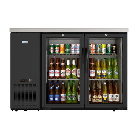 47 in. Commercial Two Glass Door Back Bar Cooler Refrigerator with Side Condenser and Compressor, LED Lighting, 11 Cu. Ft Capacity in Black