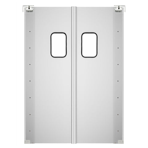 Commercial Double Aluminum Swinging Traffic Door with 9 In. x 14 In. Window - 72 In. x  84 In. Door Opening (KM-SWD36X2)